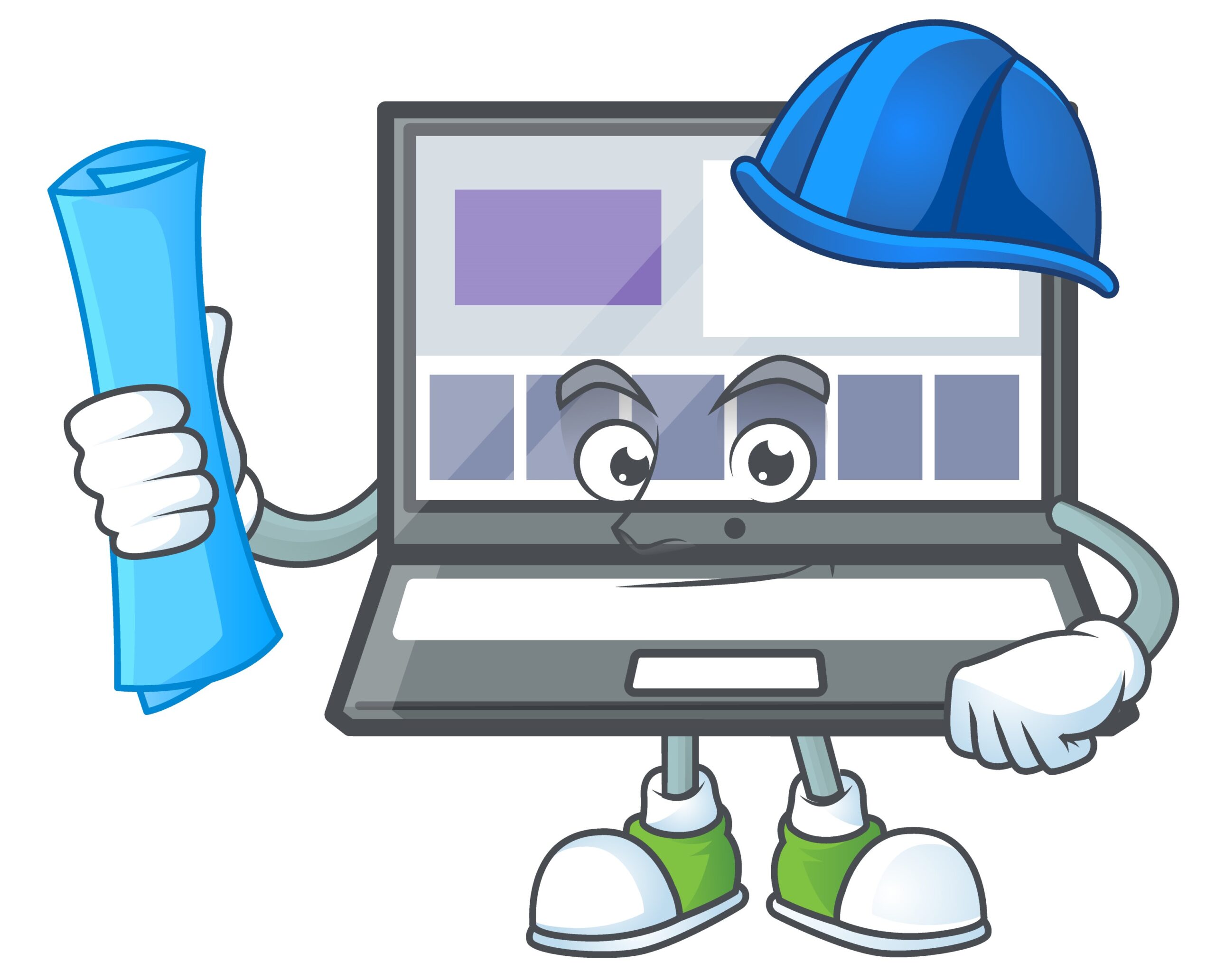 Architect technology laptop with character mascot shape vector illustration